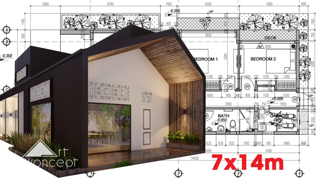 7x14m Modern House 2 Bedrooms With Open Floor Plan & Lots Of Natural Light
